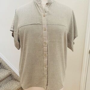 Private Label, professionally sewn, olive and tan stripe shirt